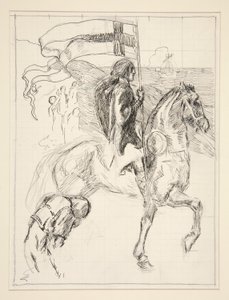 Galahad Departs, estudio para The Quest of the Holy Grail (serie de quince pinturas para la Biblioteca Pública de Boston, completada en 1901)