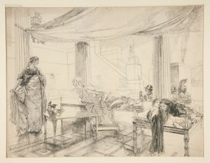 Hermione ruega a Polixenes (estudio para .1122) - Acto I, Escena II, El Invierno de Edwin Austin Abbey