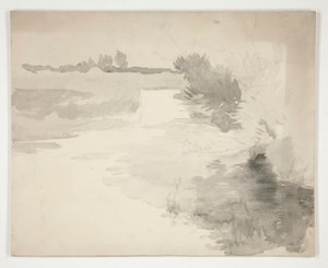 paisaje por un río de Edwin Austin Abbey