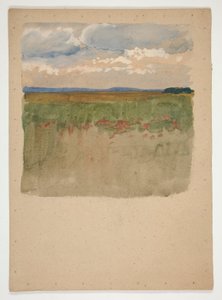 paisaje con campo, horizonte, cielo de Edwin Austin Abbey