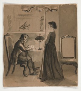 Hombre y mujer en un interior - ilustración no identificada