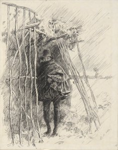 Hombre bajo la lluvia, estudio de ilustración para de Edwin Austin Abbey