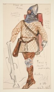 Hombre de armas, boceto de vestuario para Henry Irving de Edwin Austin Abbey