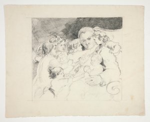 Hombre con niños a su alrededor - ilustración no identificada de Edwin Austin Abbey