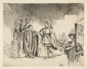 La mañana de matrimonio de Teseo e Hipólita (estudio para .1036) - Entra Teseo, de Una noche de verano de Edwin Austin Abbey