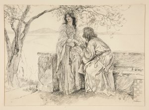Miranda y Ferdinand, ilustración para el Acto V, Escena i, La Tempestad de Edwin Austin Abbey