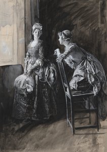 Miss Neville y Miss Hardcastle, ilustración para Oliver Goldsmith de Edwin Austin Abbey