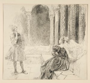 Olivia y Viola, ilustración del Acto I, Escena V, Noche de Reyes de Edwin Austin Abbey