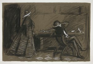 Petruchio bromea con Katharina (estudio para .1058) - Acto II, Escena I, La fierecilla domada de Edwin Austin Abbey