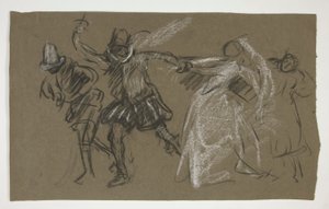 Petruchio tirando de Katharina, de La fierecilla domada (anverso); Boceto de figura sentada (verso) de Edwin Austin Abbey