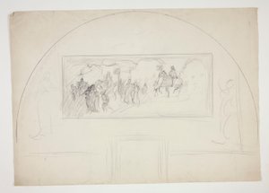 Plan para la instalación de uno de los murales de La Búsqueda del Santo Grial en la Biblioteca Pública de Boston de Edwin Austin Abbey