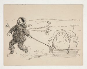 Boceto para una tarjeta de felicitación: TODOS LOS BUENOS DESEOS PARA 1911 de de Edwin Austin Abbey