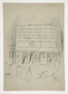 Bosquejo de Continental Iron Works(?) [interior industrial] de Edwin Austin Abbey