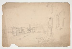 Bosquejo de un exterior de una casa de campo de Edwin Austin Abbey