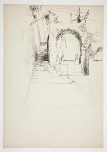 Boceto de una escalera exterior (pérgola italiana, para ilustración de libros) de Edwin Austin Abbey