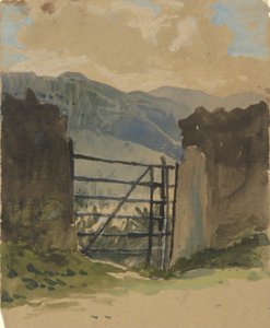 Muro de piedra y puerta, boceto