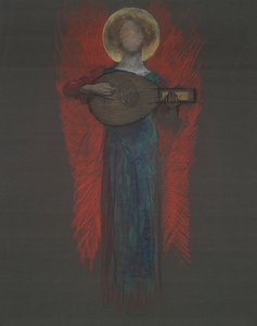 estudio, ángel con instrumento musical de Edwin Austin Abbey