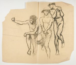 Estudio para fragua de Vulcano; Tres mineros- trabajadores siderúrgicos de Edwin Austin Abbey