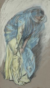Estudio para mujer en vestido amarillo con velo azul