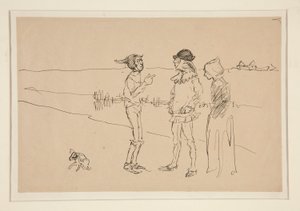 Estudio de dos hombres, una mujer y un perro, de Love de Edwin Austin Abbey
