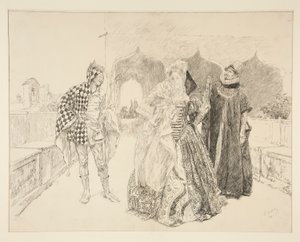 El Payaso y Malvolio, ilustración del Acto I, Escena V, Noche de Reyes de Edwin Austin Abbey