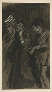 Tres hombres, estudio para domar a la musaraña (?) de Edwin Austin Abbey