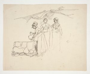 Tres mujeres en un pozo - ilustración no identificada de Edwin Austin Abbey