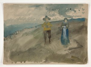 dos figuras en un paisaje (anverso); estudio del hombre de Edwin Austin Abbey