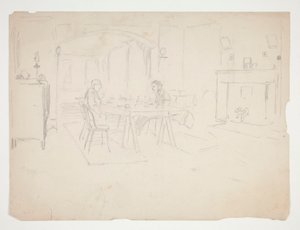 dos hombres, en la mesa, en, un, interior de Edwin Austin Abbey