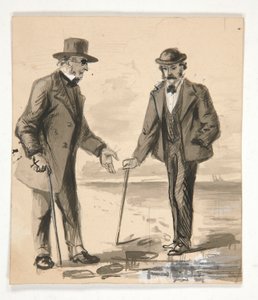 dos hombres, conversar, en, seashore, -, no identificado, ilustración de Edwin Austin Abbey