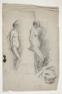 Dos bocetos de un modelo desnudo y un hombre. de Edwin Austin Abbey