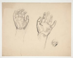 Dos bocetos: boceto de dos manos; boceto de un anciano de perfil de Edwin Austin Abbey