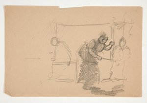 Ilustración no identificada- Estudio de cocina con figura de Edwin Austin Abbey