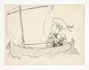 Ilustración no identificada [Niño en un bote pequeño] de Edwin Austin Abbey