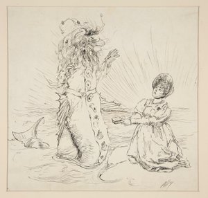 Mujer y serpiente en la playa, boceto para The Lay of the Lobster