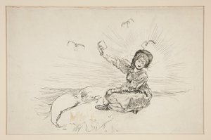 Mujer en la playa sosteniendo un libro, boceto para The Lay of the Lobster de Edwin Austin Abbey