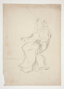 Mujer sentada en una silla (anverso); Dos bocetos arquitectónicos no identificados (verso) de Edwin Austin Abbey