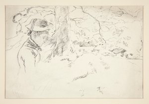 mujer se sentar, en, jardín, -, no identificado, ilustración de Edwin Austin Abbey
