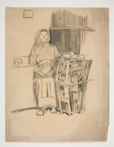 Mujer con cesto de ropa (?) - ilustración no identificada de Edwin Austin Abbey