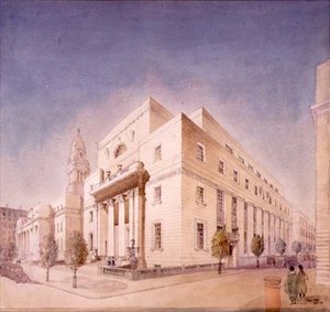 Elevación de la Biblioteca Pública, Marylebone Road, Londres de Edwin Cooper