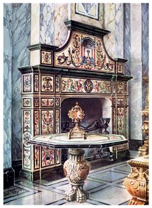 Chimenea y mesa en mosaico florentino coloreado, 1910 de Edwin Foley