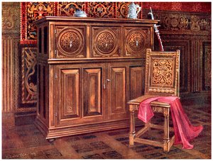 Gabinete de roble y silla de nogal, 1910