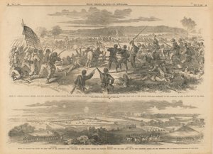 Batalla de Antietam - División de Burnside, Ala Izquierda - Brillante y Decisiva, Carga a la Bayoneta de los Zuavos de Hawkins, Coronel Kimball, contra la Batería Rebelde en la Colina, Margen Derecha del Arroyo Antietam, cerca de Sharpsburg, en la Tarde de de Edwin Forbes