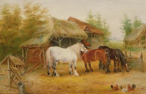 Caballos de Tiro en un Patio de Granja de Edwin Frederick Holt