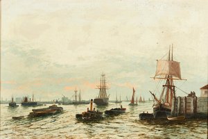 Barcazas en el Támesis de Edwin Henry Eugene Fletcher