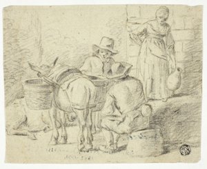 Hombres y burros, Mujer con cántaro de Edwin Henry Landseer