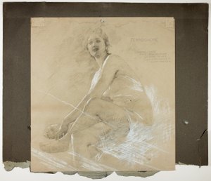 Terpsícore (recto), y figura femenina danzante (verso), estudios murales para el techo del salón, residencia de Collis P. Huntington, ahora Galería de Arte de la Universidad de Yale de Edwin Howland Blashfield
