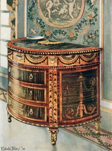 Cómoda de madera satinada incrustada con monturas de bronce dorado de Edwin John Foley