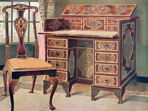 Mesa de Escritura Incrustada de Nogal