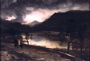 Escena de lago al atardecer de Edwin Landseer